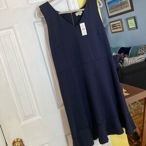 LOFT size 14 navy blue dress with zippered back and ruffled bottom